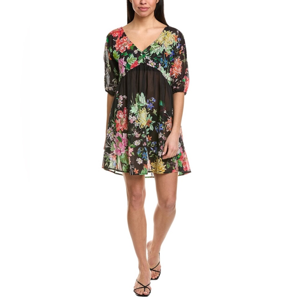 Johnny Was Metallic Notte Silk Blend Babydoll Cover Up